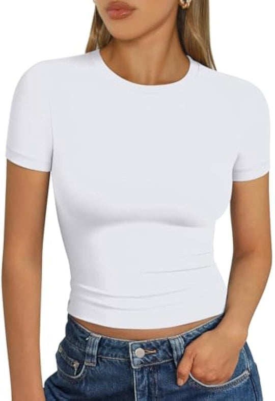 Damen figurbetontes Kurzarmshirt aus elastischem Material R&B