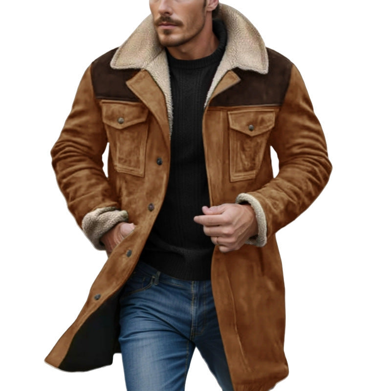 Herren Suede-Langjacke mit Teddy-Futter und praktischen Taschen R&B