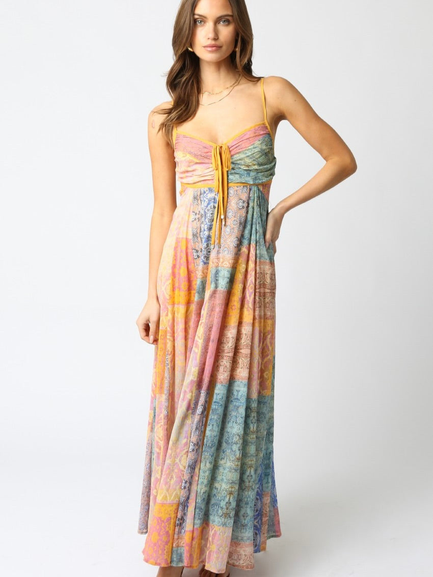Damen nan bodenlanges Boho-Strandkleid mit gerafftem Bustier und Tunnelzug R&B