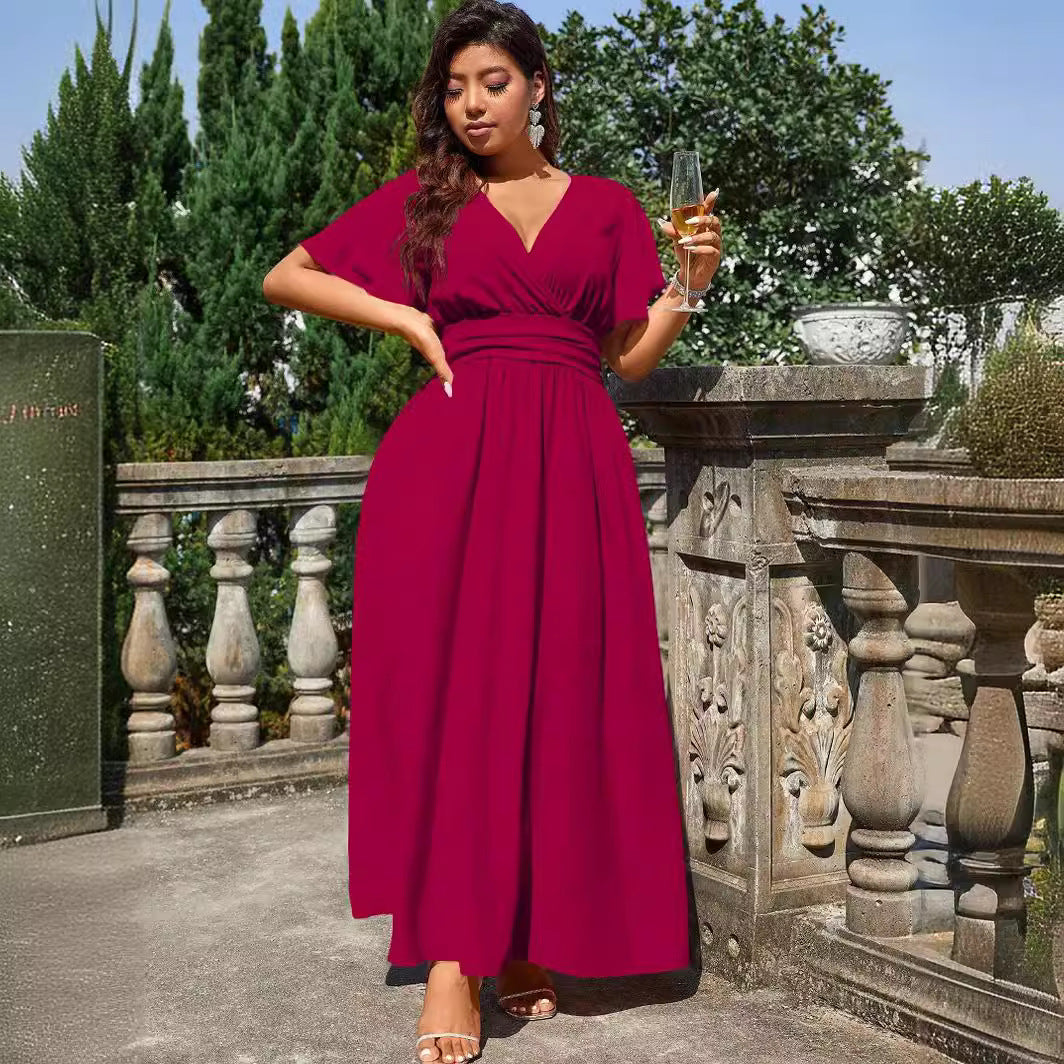 Damen Maxikleid mit tiefem V-Ausschnitt und tailliertem Schnitt R&B