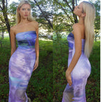 Damen Bodycon Maxikleid mit schulterfreiem Design und traumhaftem Farbverlauf R&B