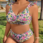 Damen Hochgeschnittener Bikini mit Rüschendetails