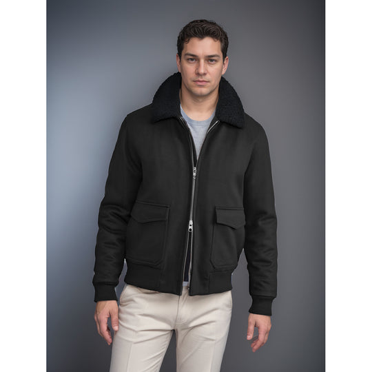 Herren modische Bikerjacke aus hochwertigem Wollmix mit warmem Futter R&B