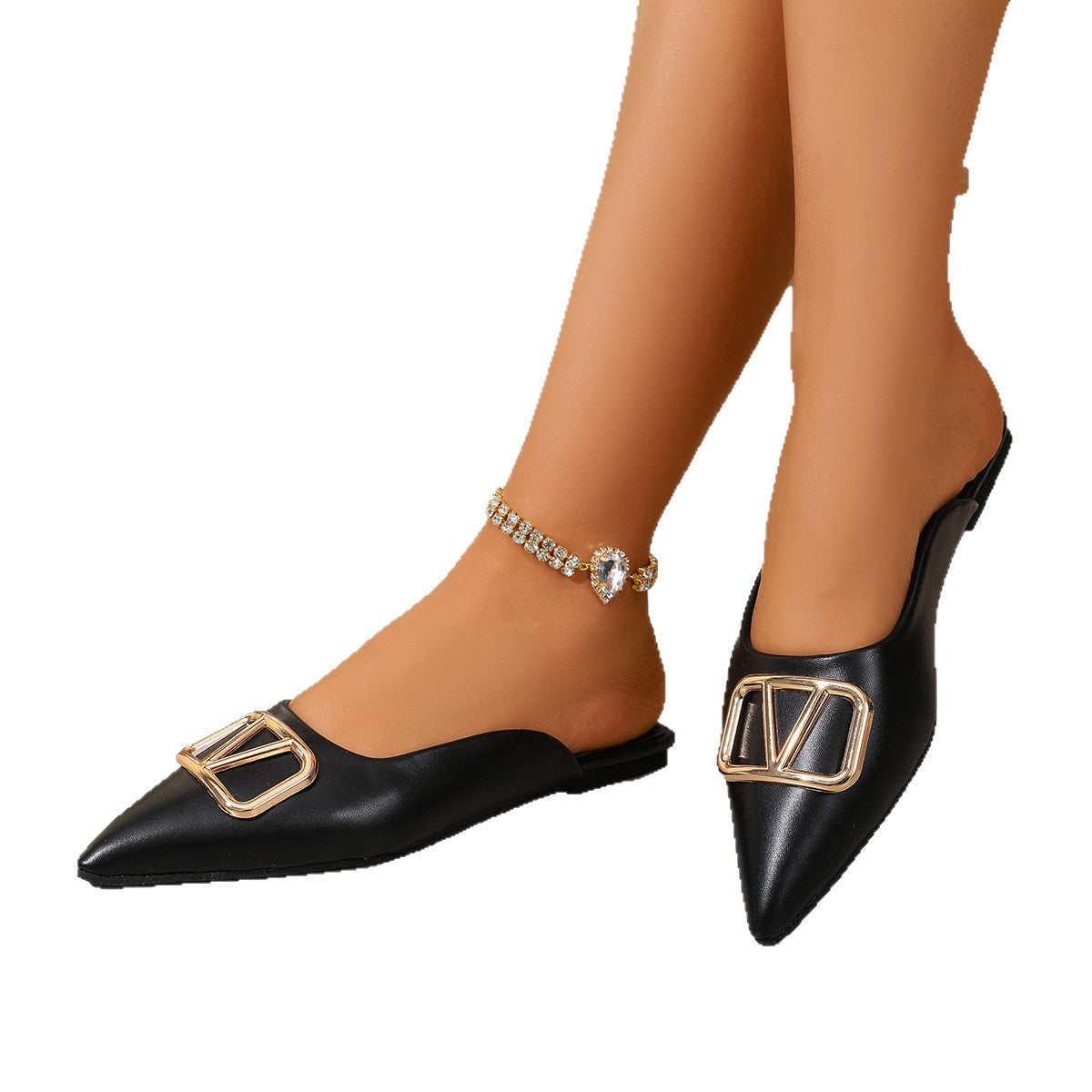 Damen elegante Mules mit modischem Goldapplikationsdetail R&B