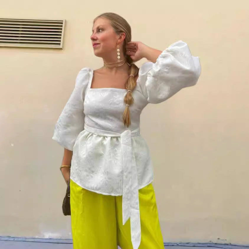 Damen Oberteil mit asymmetrischem Rückenausschnitt und Rüschendetails R&B