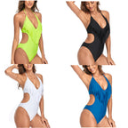 Damen Einteiliger Badeanzug mit raffiniertem Fransen-Design und tiefem V-Ausschnitt R&B