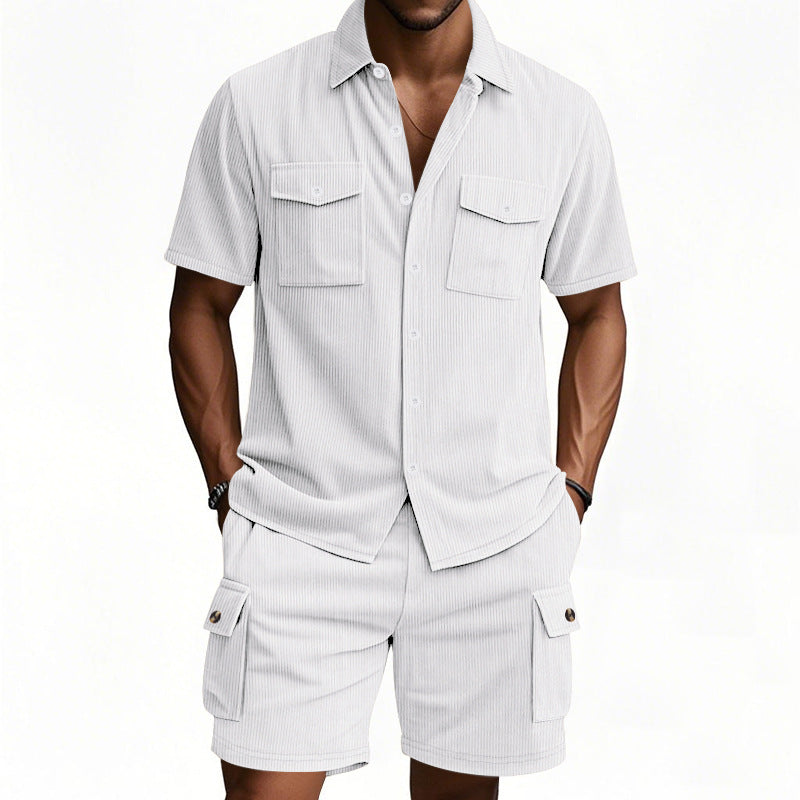 Herren komfortables Freizeitoutfit mit Kurzarmhemd und lockeren Shorts R&B