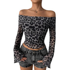 Damen Off-Shoulder Top mit Leopardenmuster R&B