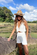Damen gehäkeltes Crop-Top und Shorts Set R&B