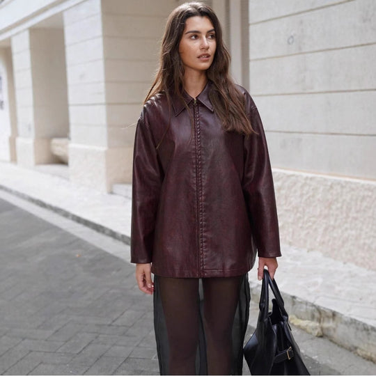 Damen lässige Kunstlederjacke mit strukturiertem Design R&B