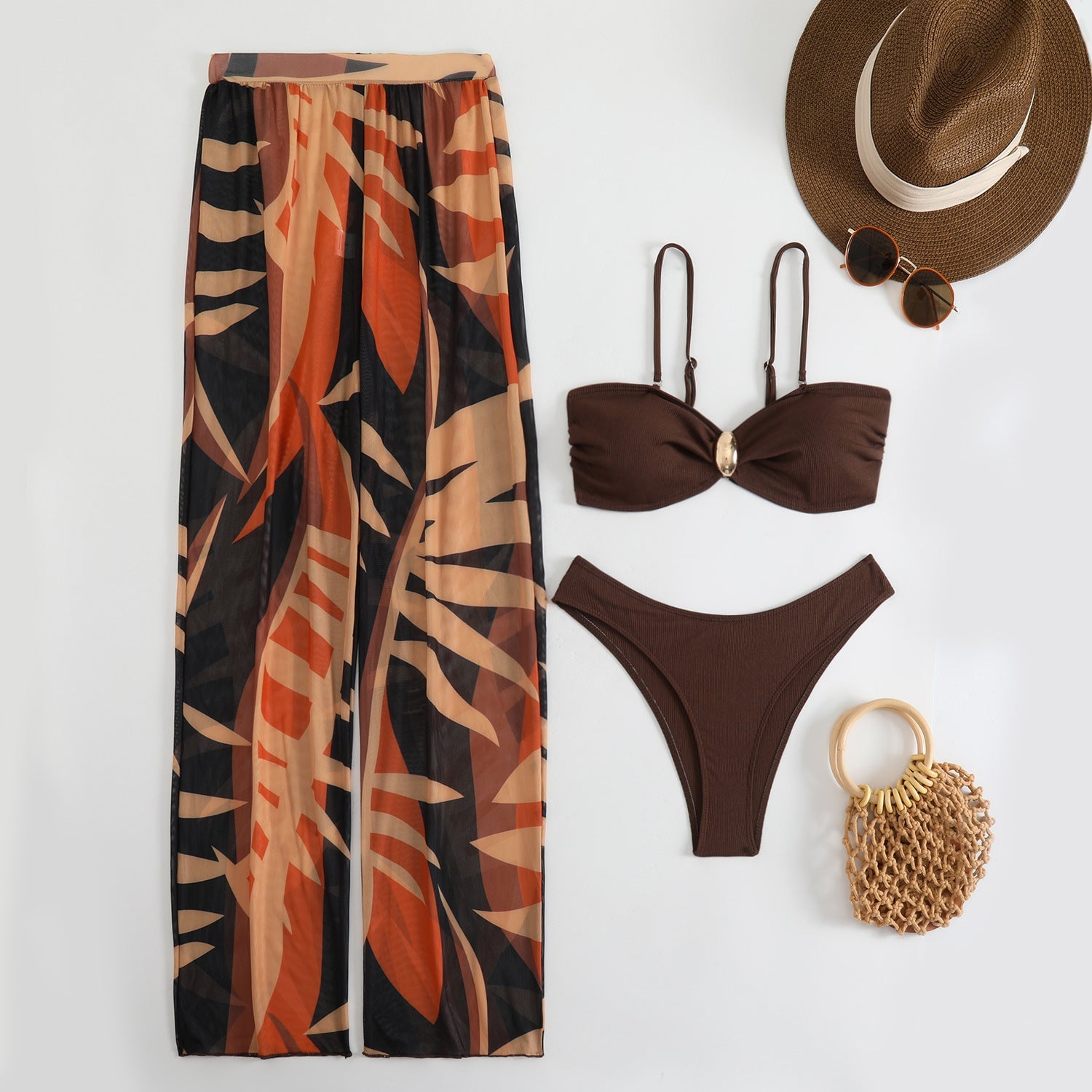 Damen Bikini-Set mit transparentem Maxirock und elegantem Oberteil R&B