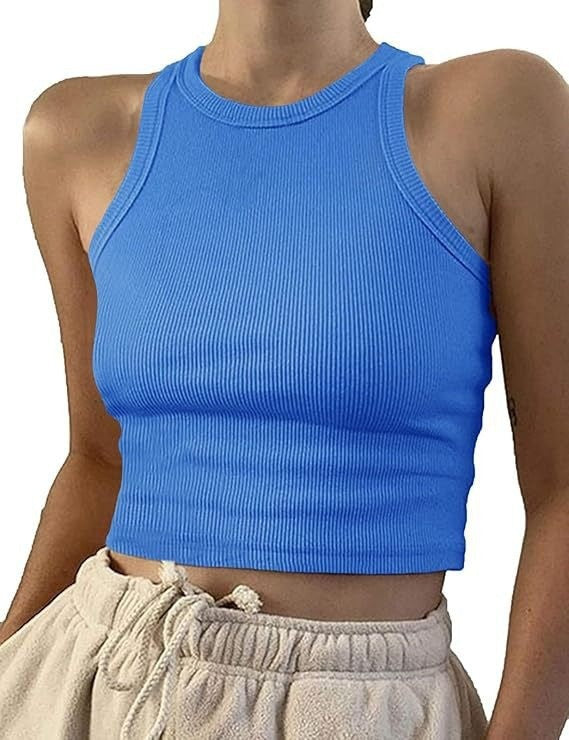 Damen sportliches Crop-Top mit elastischem Rippdesign R&B