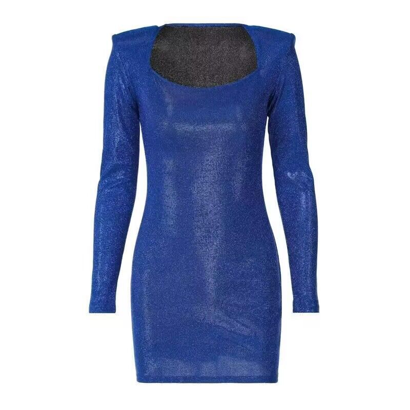 Damen Minikleid mit elegantem quadratischen Ausschnitt und glitzerndem Kleidungsstoff R&B