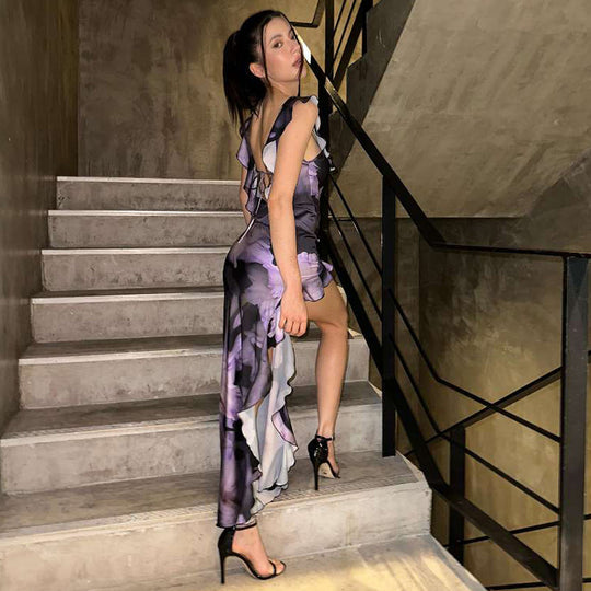 Damen Elegantes Maxikleid mit floralem Design und zarten Rüschendetails R&B