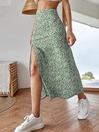 Damen Maxirock mit floralem Print und seitlichem Schlitz R&B