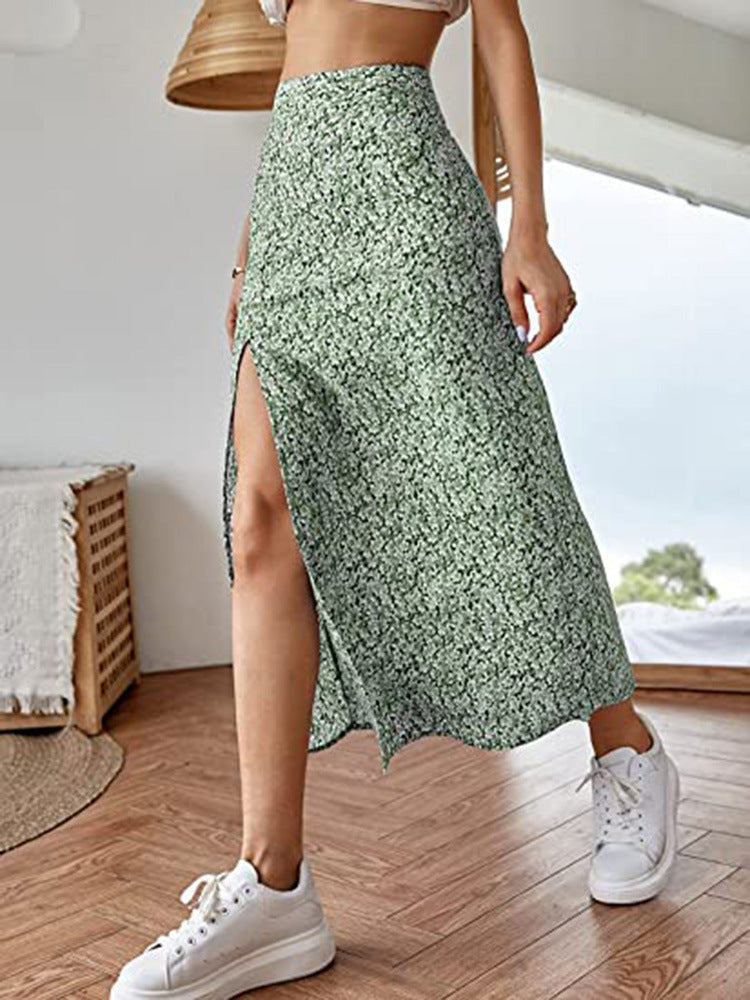 Damen Maxirock mit floralem Print und seitlichem Schlitz R&B