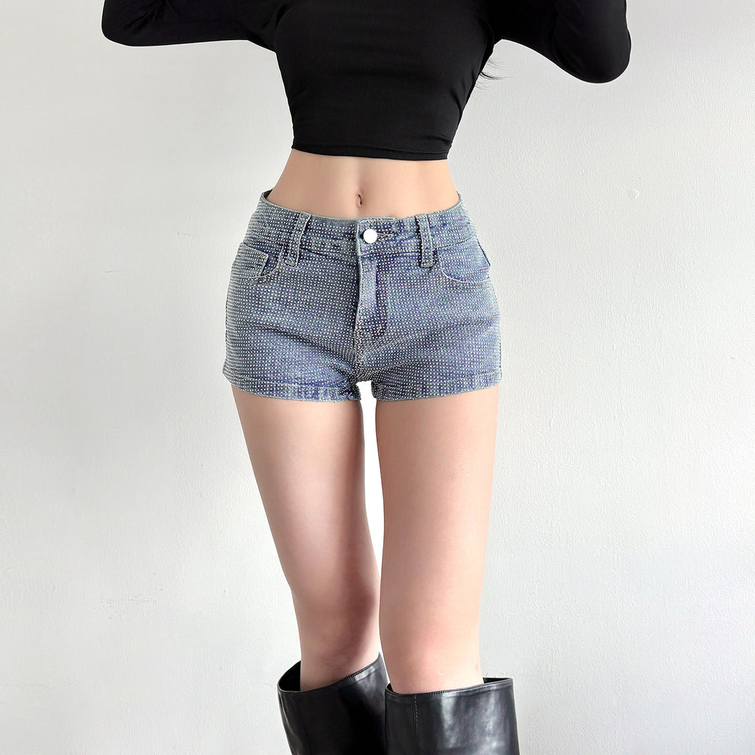 Damen Glitzernde Denim-Shorts mit funkelnden Akzenten R&B