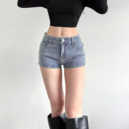 Damen Glitzernde Denim-Shorts mit funkelnden Akzenten R&B