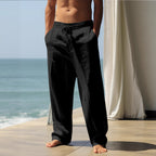 Herren Bequeme Leinenhose mit elastischem Bund und seitlichen Taschen