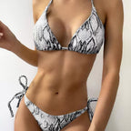 Damen Triangel-Bikini mit Schlangenprint und verstellbaren Trägern R&B