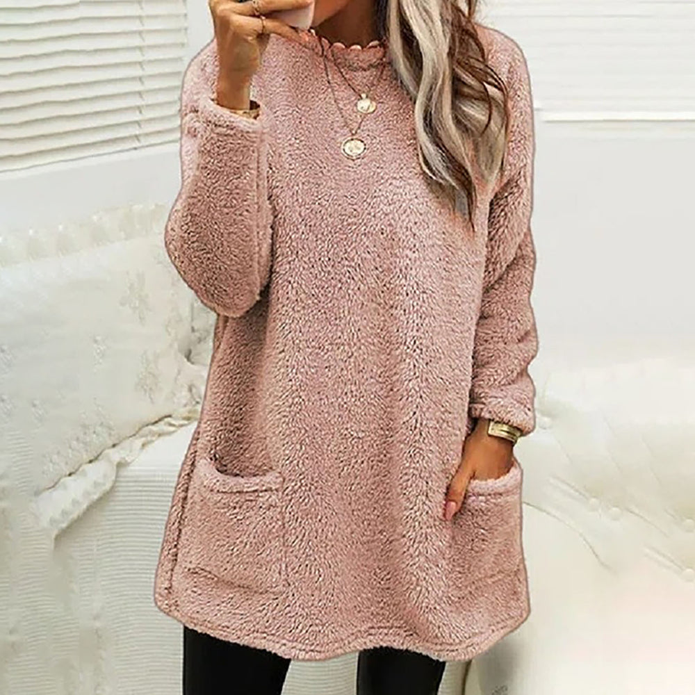 Damen Kuscheliger Fleece-Pullover mit praktischen Taschen und weitem Schnitt R&B