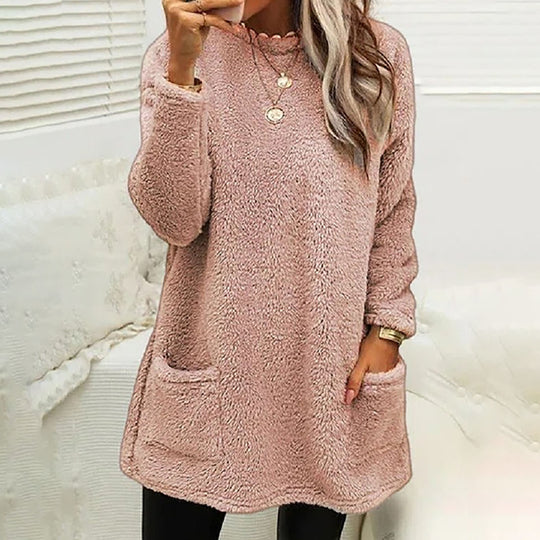 Damen Kuscheliger Fleece-Pullover mit praktischen Taschen und weitem Schnitt R&B