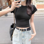 Damen Cropped T-Shirt mit modischem Rundhalsausschnitt und lässigem Design