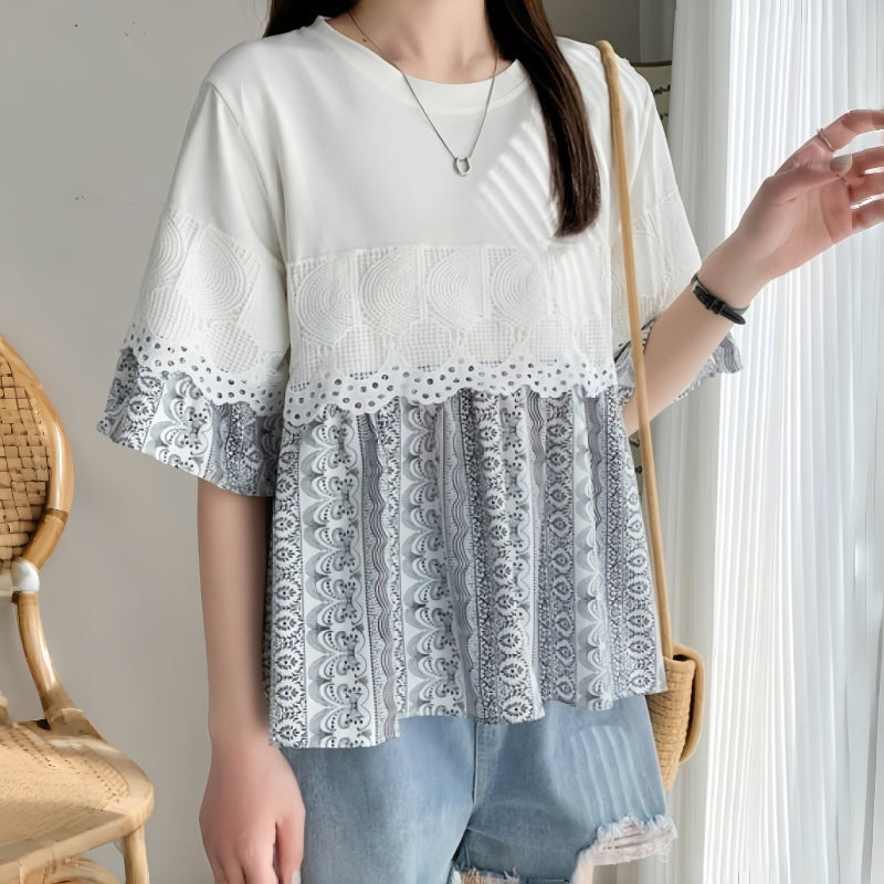 Damen Freizeitbluse mit Spitzenbesatz R&B
