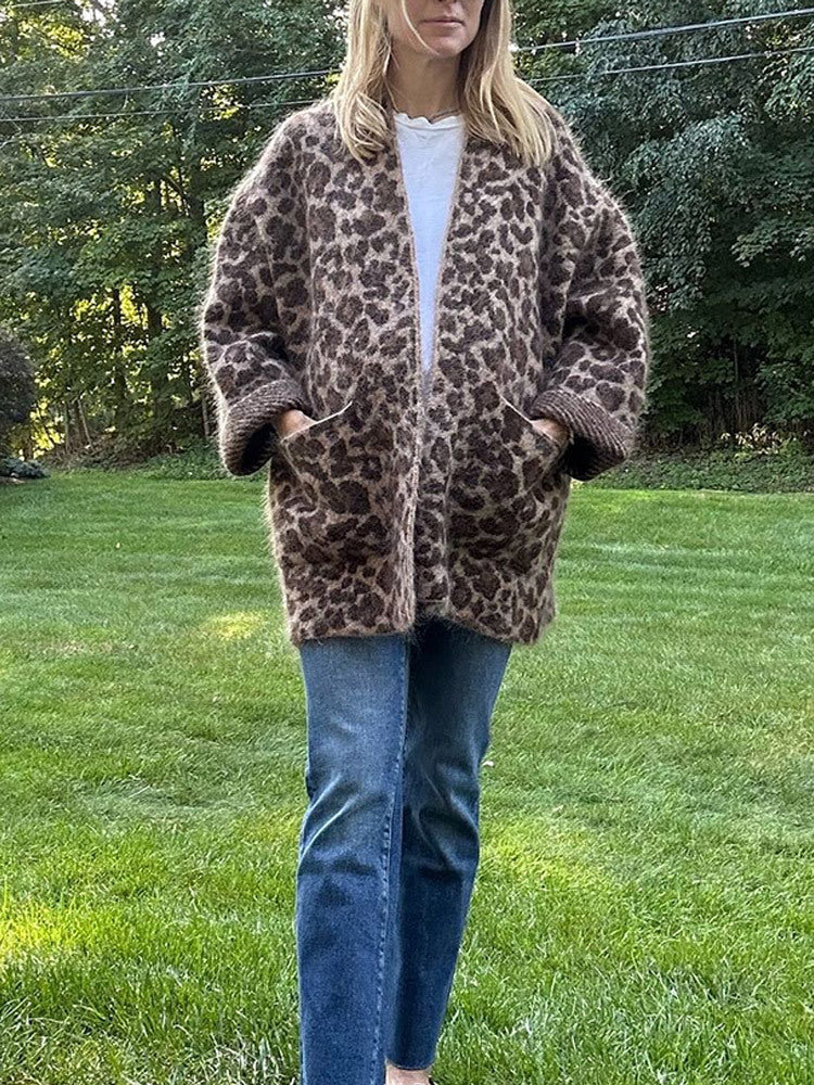 Damen kuschelige Leopardenjacke aus hochwertigem Material R&B