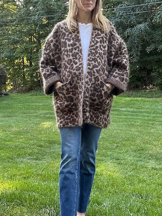 Damen kuschelige Leopardenjacke aus hochwertigem Material R&B