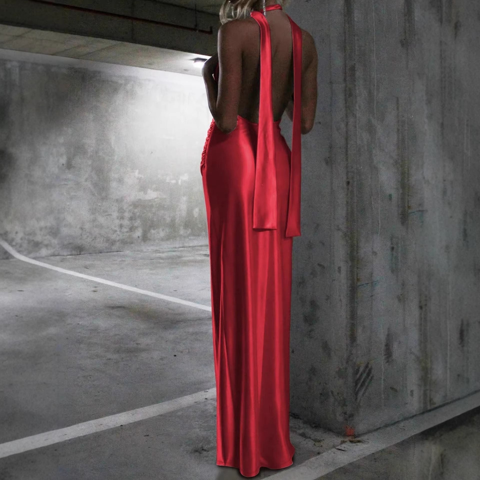 Damen Elegantes Kleid mit tiefem V-Ausschnitt und hohem Schlitz R&B