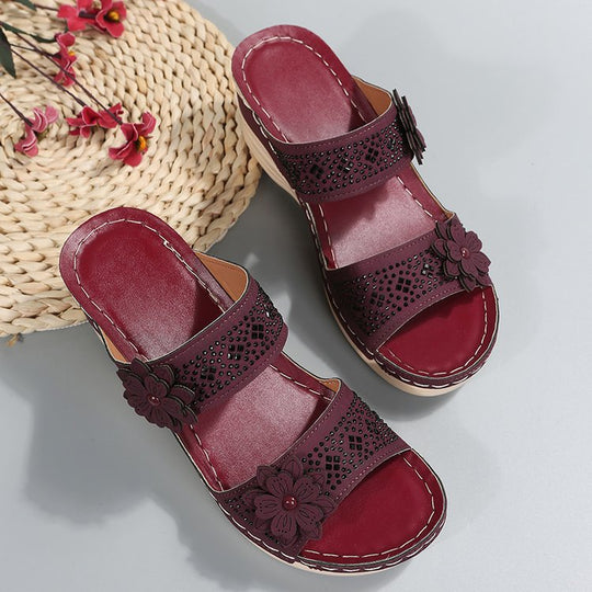 Damen stilvolle Wedge-Pantoletten mit floralen Akzenten R&B