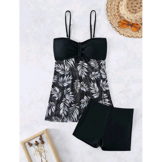 Damen Tankini-Set mit floralem Design und sportlichen Shorts R&B