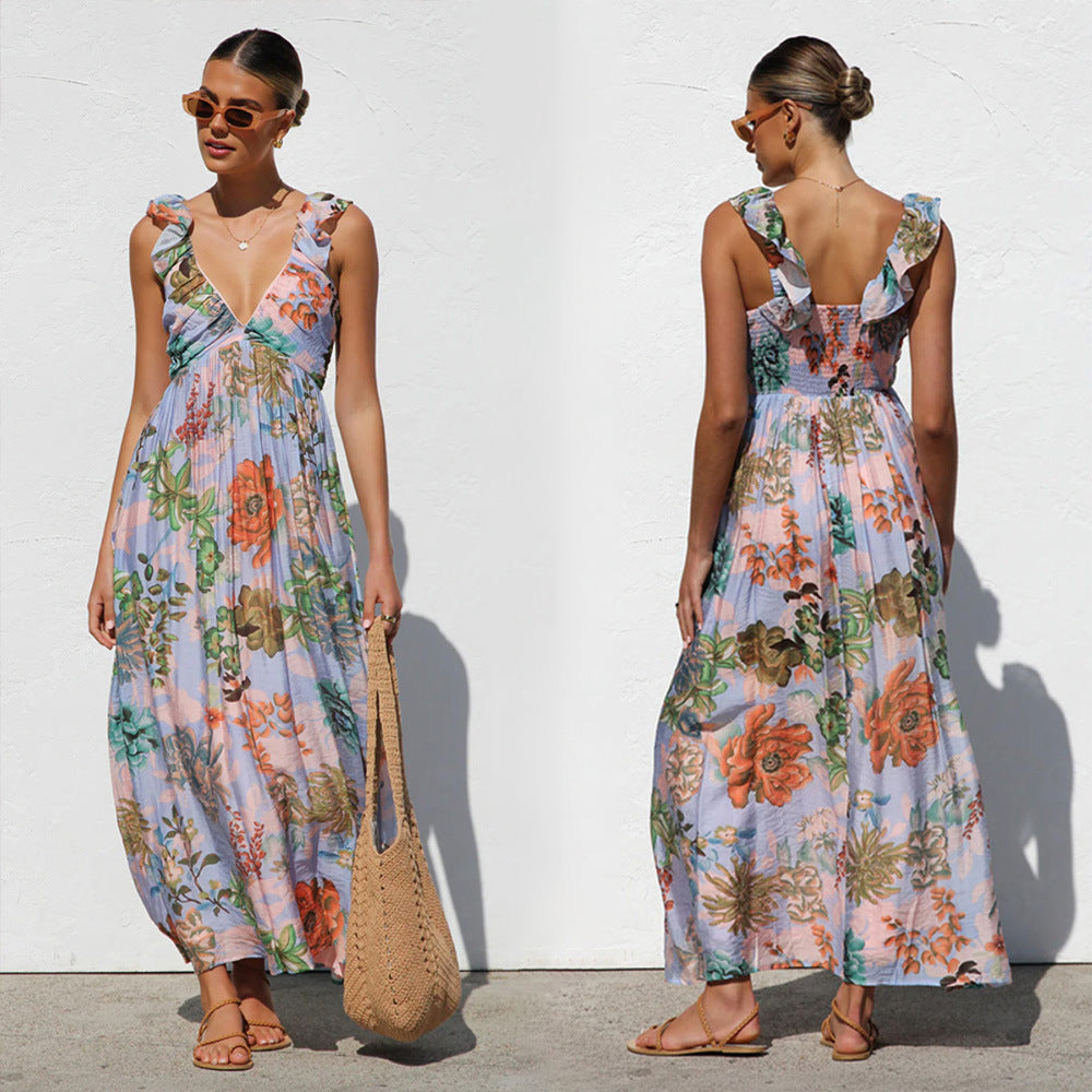 Damen Maxikleid mit Volantärmel und floralem Design R&B