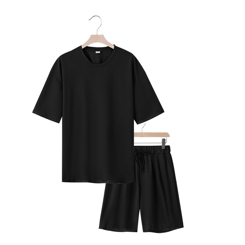 Herren nan entspannter Jersey-Set mit verlängertem Rundhals-T-Shirt und elastischen Kordelzug-Shorts R&B