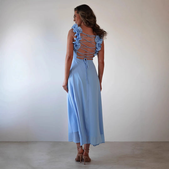 Damen Maxikleid mit verspielten Rüschendetails und elastischem Oberteil R&B