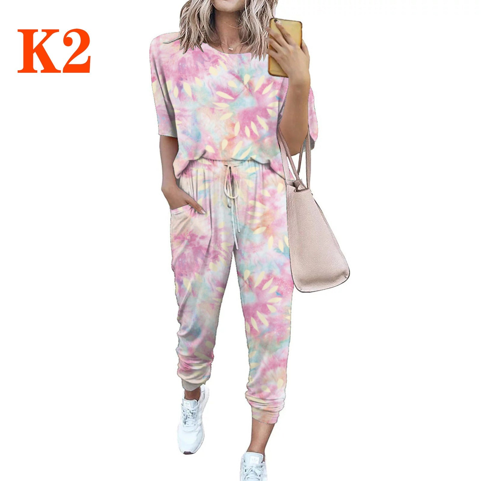 Damen Leichter Freizeit-Jumpsuit mit einem auffälligen Batik-Muster und praktischen Taschen R&B