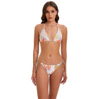 Damen Bikini-Set mit langärmeligem Crop-Top und floralem Design R&B