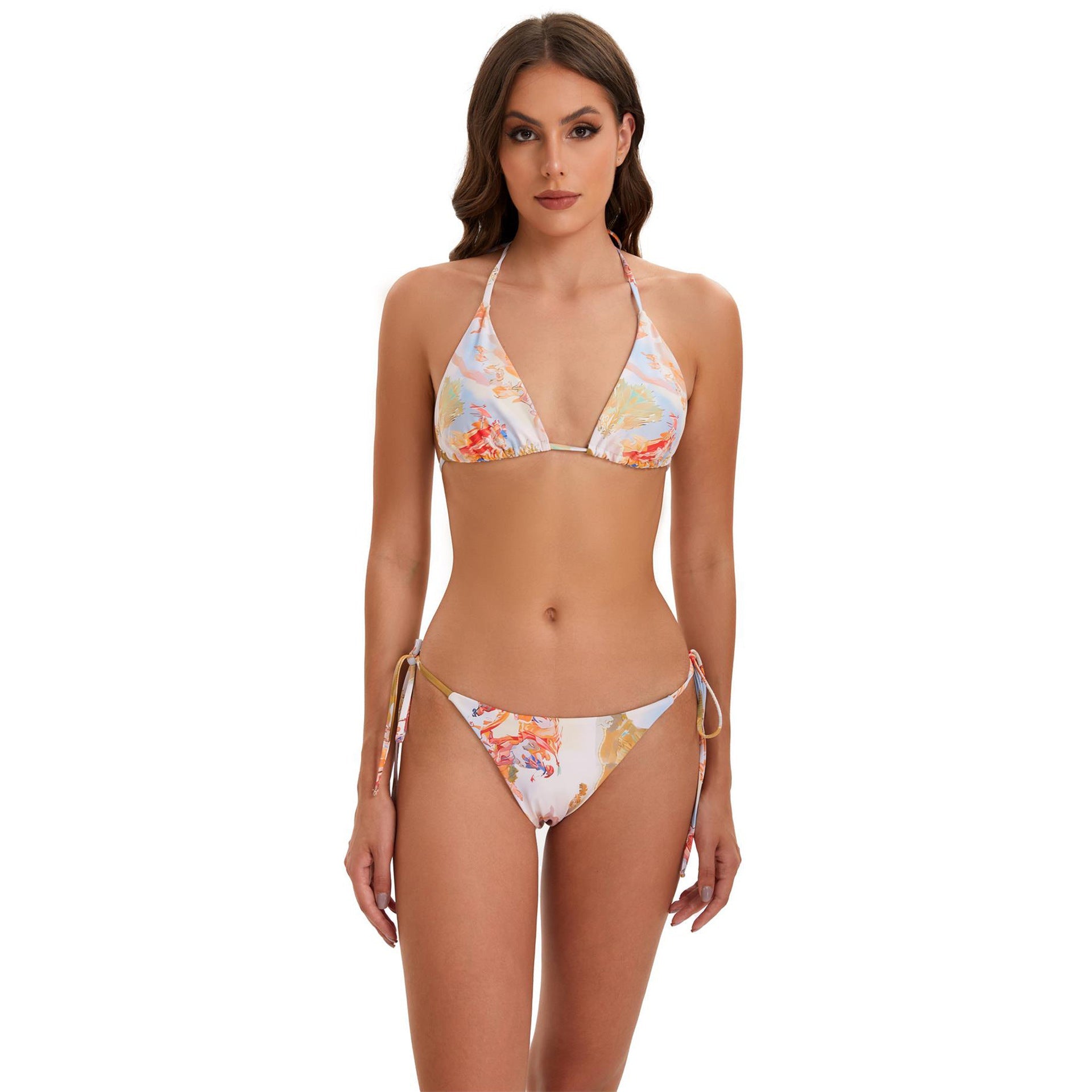 Damen Bikini-Set mit langärmeligem Crop-Top und floralem Design R&B