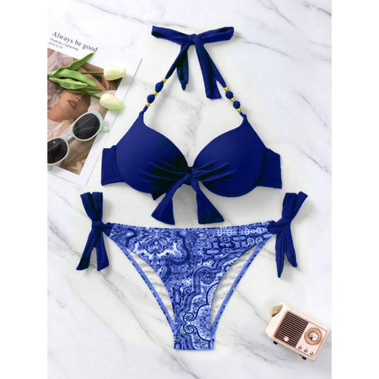 Damen Bikini-Set mit modischen Bindebändern und herausgearbeitetem Muster R&B