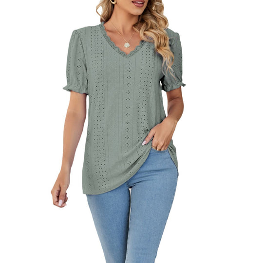 Damen Bluse mit luftigen Rüschen und durchbrochenem Design R&B