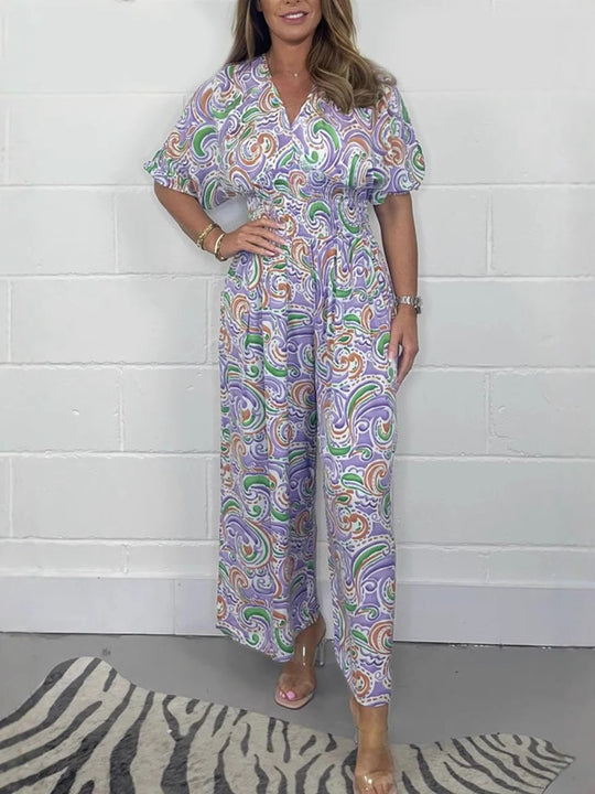 Damen Fließendes Jumpsuit mit elegantem Paisleymuster und Taillierung R&B