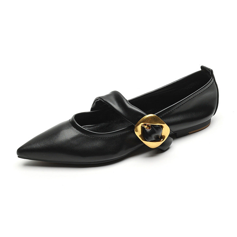 Damen elegante Ballerinas mit modernem Riemen und auffälliger Schnalle