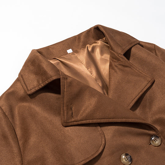 Damen eleganter Kunstledertrenchcoat mit taillierbarem Gürtel und praktischen Taschen R&B
