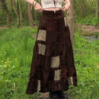 Damen Maxirock mit floralen Patchwork-Mustern und voluminösem Saum R&B