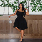 Damen A-Linien Freizeitkleid mit schulterfreiem Design und schwingendem Rock R&B