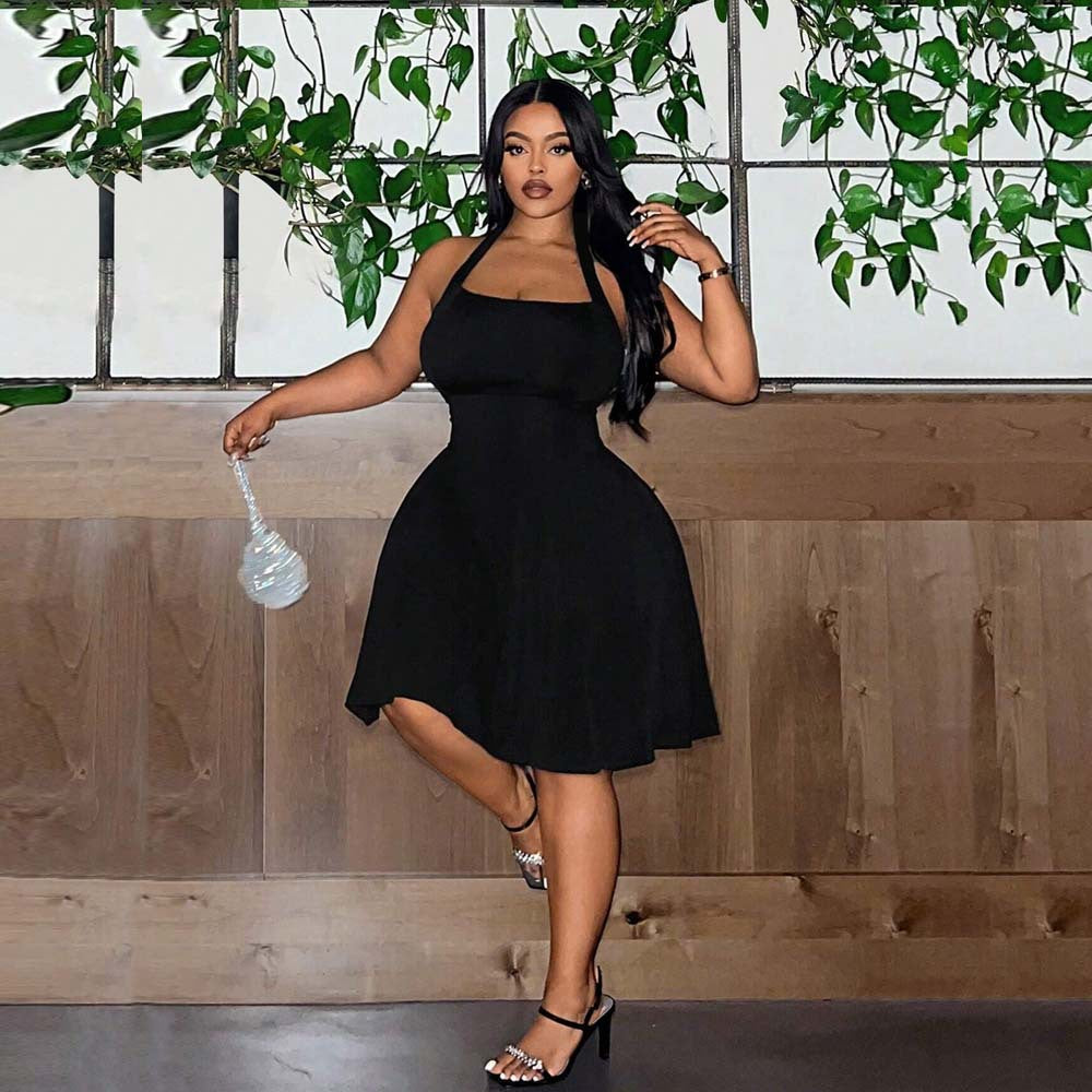 Damen A-Linien Freizeitkleid mit schulterfreiem Design und schwingendem Rock R&B