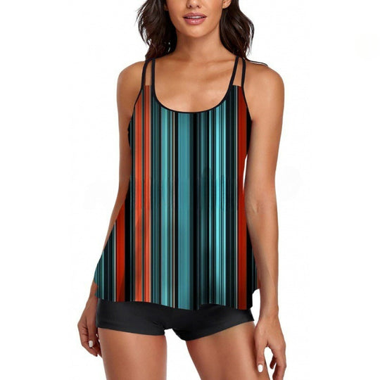Damen Sportliches Tankini-Set mit bequemem Shorts und verstellbaren Trägern R&B