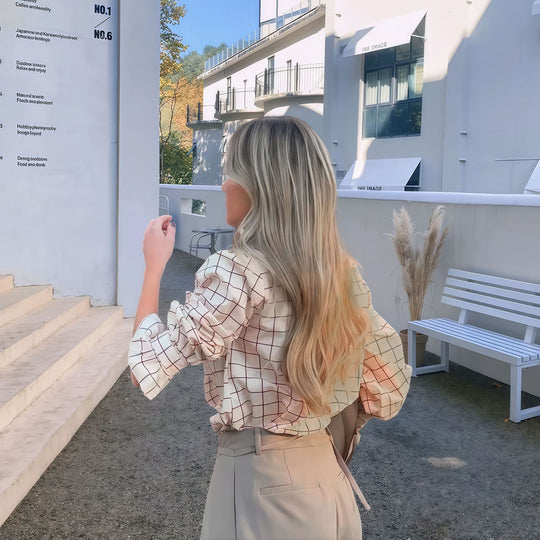 Damen Karierte Bluse mit eleganten Rüschendetails R&B