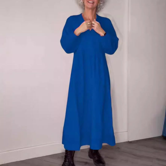 Damen Maxikleid mit lässigem V-Ausschnitt und weiten Ärmeln Heidi-Mode